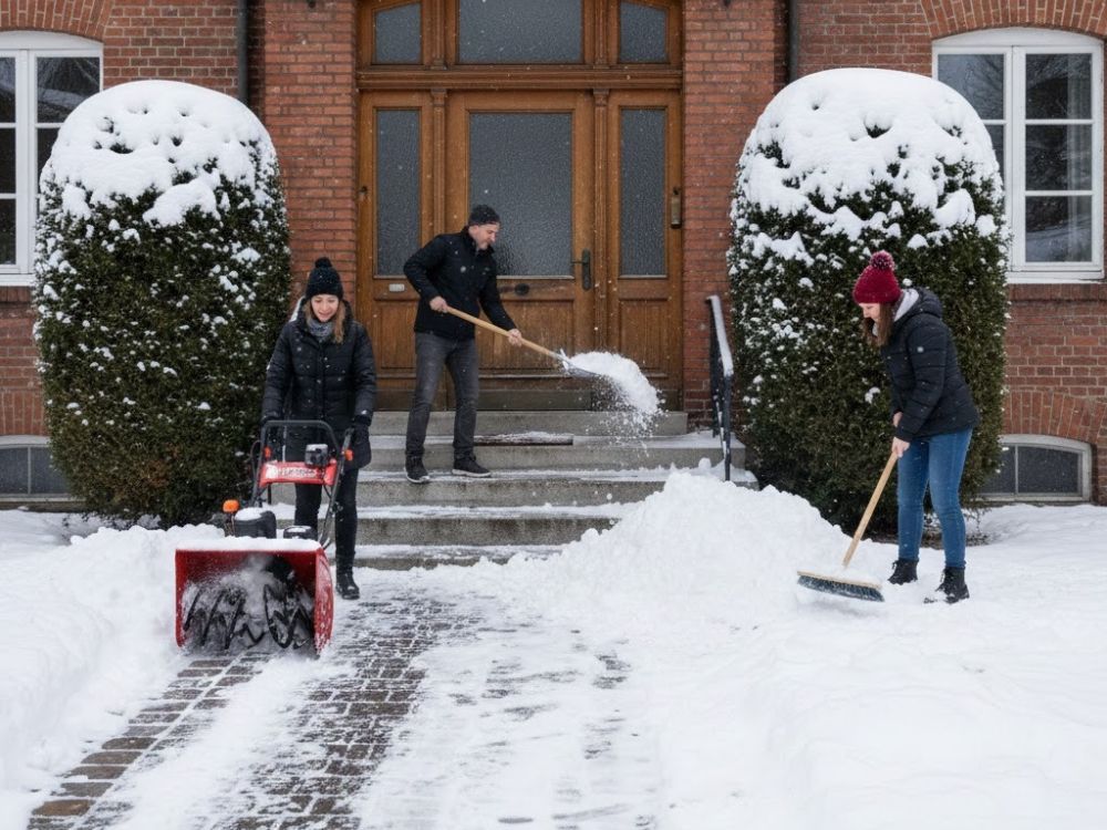 Čišćenje snega ispred zgrade