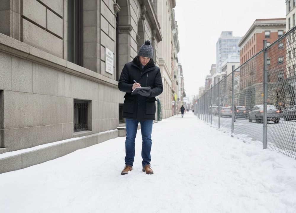 Čišćenje snega ispred zgrade